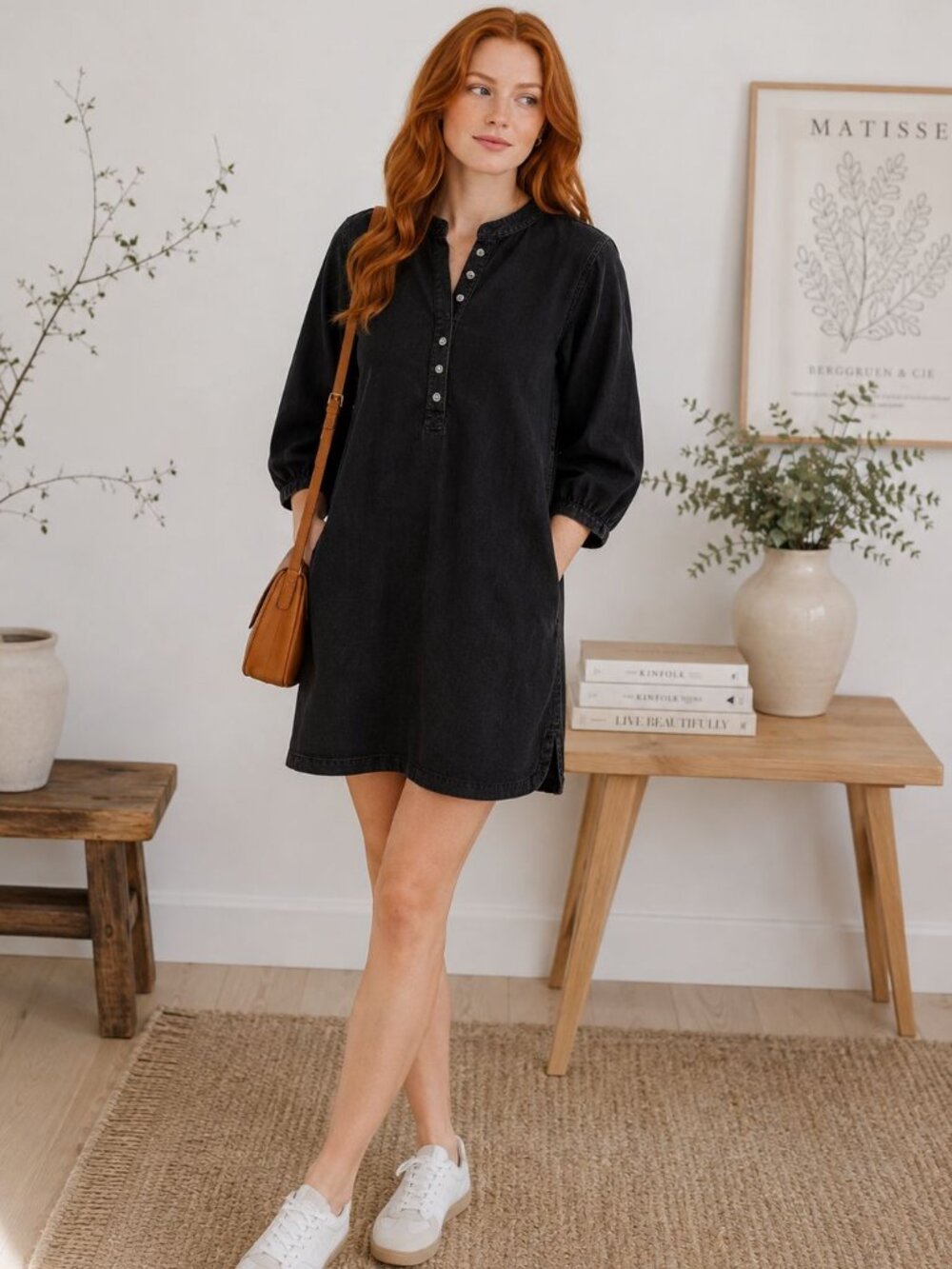Gap Denim Shirt Dress Long Sleeve Size M Black Button Front Minimalist Casual
